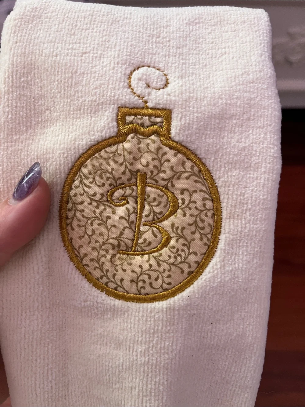 Handmade Embroidered Monogram Christmas Ornament Guest Towels Set of 2